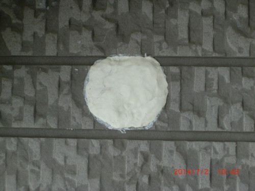White circular lump on a textured gray surface with a red timestamp in the lower-right corner.