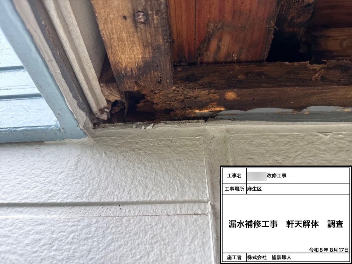 漏水補修工事：軒天解体　調査③