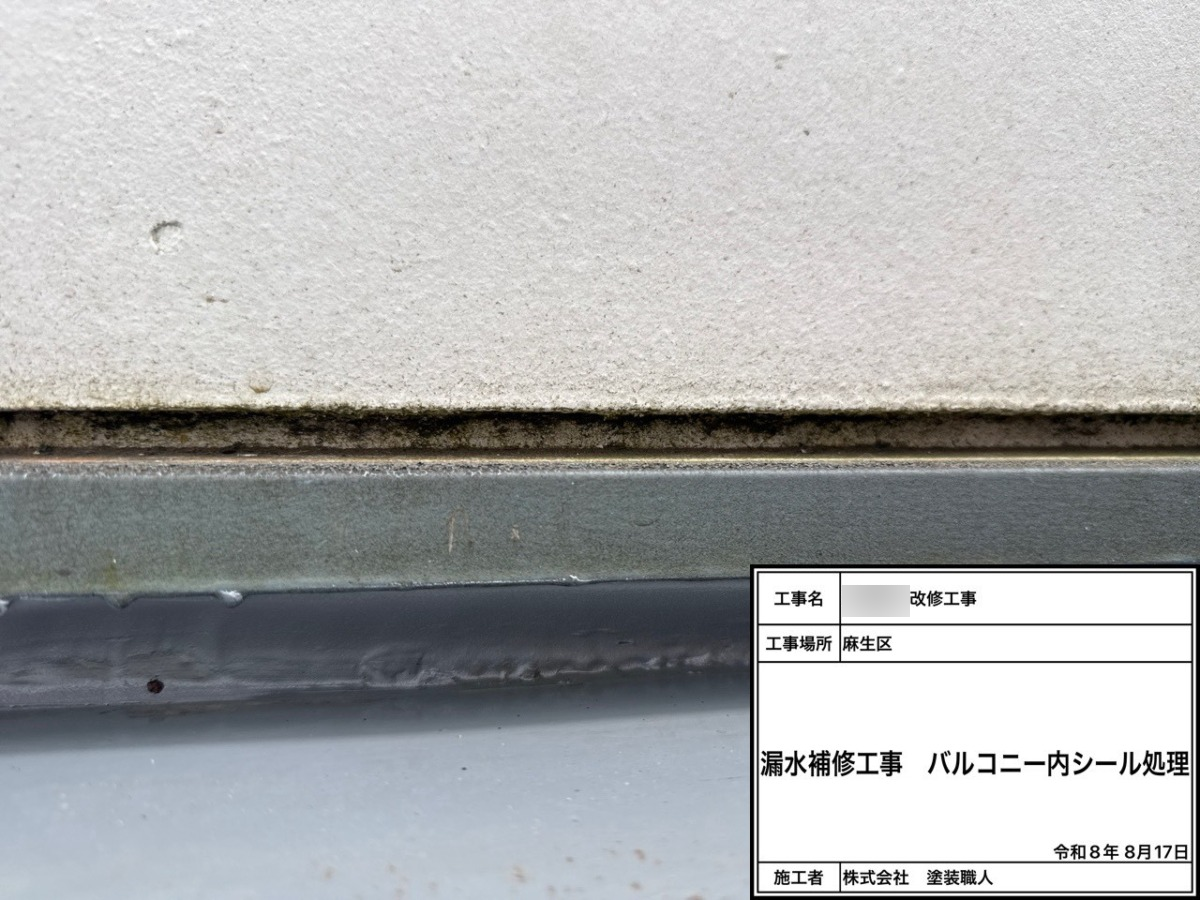 漏水補修工事：バルコニー内シール処理②